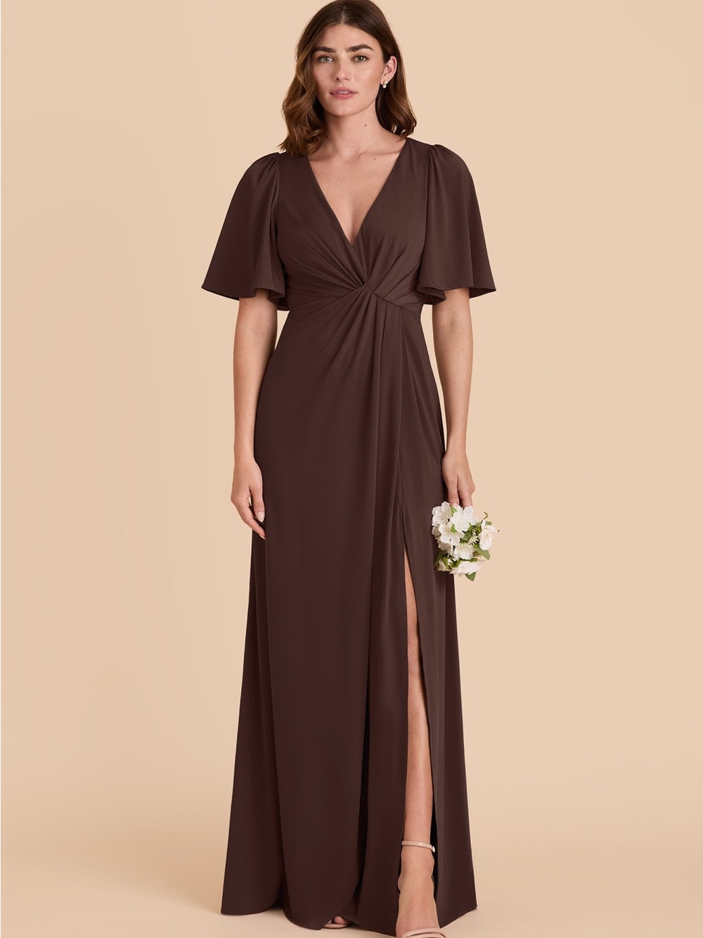 Elegant Chocolate Brown V-Neck Maxi Dress